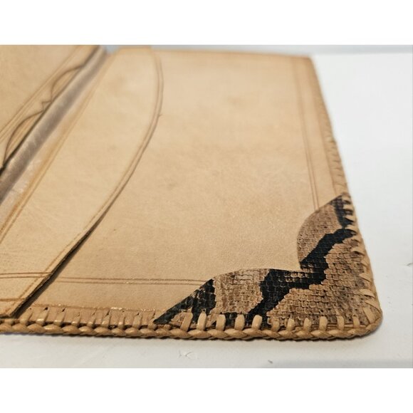 Old Vintage Hand Made Snakeskin & Leather Large Wallet Bi-Fold Good Shape - Picture 8 of 14